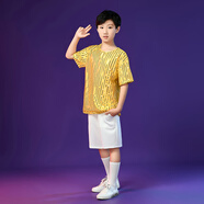 希蘇隆舞蹈一路花開女生演出紗裙tutu裙蓬蓬蛋糕裙洛可可裙撐啦啦隊女團 男款金色套裝 均碼 140