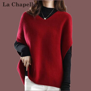 拉夏貝爾（La Chapelle）針織馬甲女2025新款冬季V領(lǐng)針織坎肩大碼寬松蝙蝠袖春秋毛衣背心 酒紅色 L 105-120斤