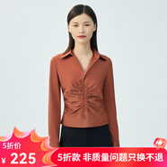 哥弟真的好（GIRDEAR）女裝通勤修身翻領(lǐng)褶皺色澤襯衫上衣女8300132 柑橘 S (2碼)