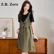 Z.R.Zoro奢侈品連衣裙女2025夏季新款時(shí)尚氣質(zhì)假兩件收腰顯瘦拼接連衣裙女 軍綠色 M