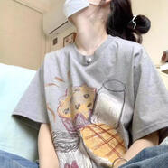 燦圖美式正肩純棉短袖t恤女夏季高級(jí)感內(nèi)搭打底衫寬松潮流半袖上衣服 淺灰色 XL 【建議120-140斤】