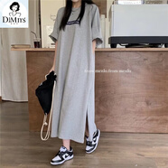 堤姆斯胖mm300斤大碼短袖長裙過膝t恤裙女連衣裙夏季遮肚子寬松休閑裙潮 淺灰色 商場同款 XL 120-150 商場同款