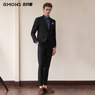 吉約蒙（G·MONS）西服套裝男士商務抗皺易打理休閑西裝套裝結(jié)婚新郎職業(yè)正裝西裝 黑色B版【上衣+褲子+馬甲】C0020 52