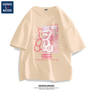 GENIOLAMODE情侶裝t恤短袖一男一女夏季上衣ins潮流純棉寬松大碼學(xué)生卡通半袖 卡其色(油畫(huà)熊) XL (180)