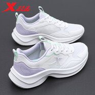 特步女鞋運動(dòng)鞋女秋季新款老爹鞋休韓版增高女士跑步鞋休閑鞋子女 米紫 /淡紫色 35