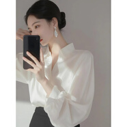 寬松百搭親膚 黑色緞面襯衫女秋裝設計感小眾高端洋氣襯衣女 白色-不是燈籠袖 S 建議95-106斤