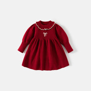 班喜迪女童連衣裙春裝兒童毛衣公主裙新年拜年服裙子周歲寶寶禮服裙春秋