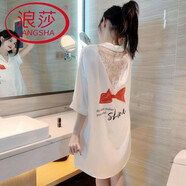 浪莎（LangSha）冰絲睡裙女夏季2025年新款網(wǎng)紅風(fēng)性感寬松大碼襯衫睡衣可外穿 1182紅色蕾絲 2XL 【140-160斤】