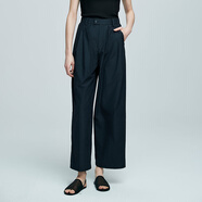 初棉空氣微皺松弛微錐闊腿褲女 25春夏哈倫褲高腰立體廓形九分褲 深藏青 XL