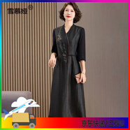 雪慕婭香云紗真絲黑色連衣裙旗袍女夏裝2025新款桑蠶絲收腰裙子夏 黑色 XL 110-122斤