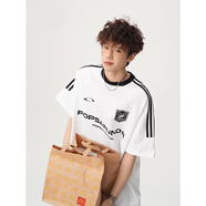 試衣間美式街頭三條杠短袖男女2025夏季寬松圓領(lǐng)T恤ins青少年體恤 白色 L 建議110-130斤