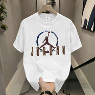 賢哲逸T恤撿漏萊奧一折美式重磅短袖夏季新款男女圓領(lǐng)簡(jiǎn)約 白色大圓圈 飛人寬松版 L 建議90-100斤左右