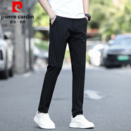 皮爾卡丹（pierre cardin）新款褲子男修身帥氣西褲英倫條紋褲男士休閑長(cháng)褲夏季不粘毛男褲薄 長(cháng)褲黑色【中】 厚款 29 【100-110斤】