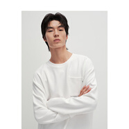 太平鳥(niǎo)男裝t恤華夫格長(cháng)袖男秋季寬松口袋純色打底衫潮 白色 L