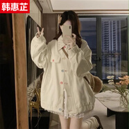 韓惠芷美式復(fù)古加厚棒球服外套女春秋新款韓版寬松百搭學(xué)生夾克機(jī)車(chē)風(fēng)潮 A79杏色春秋款 【雙層有內(nèi)里】 L 【建議100-125斤】