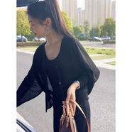 樂(lè)雅秀防曬針織薄款透氣開(kāi)衫外套女2025夏季長(zhǎng)袖小個(gè)子短款披肩上衣 黑色 M 100-110斤