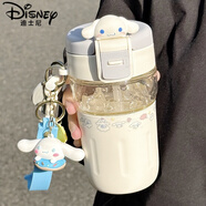 迪士尼（Disney）可愛水杯耐熱吸管便攜學(xué)生上學(xué)專用女生玻璃杯夏天高顏值隨手杯子 a白灰+玉桂狗公仔+mini玉 520ml