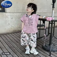 迪士尼（Disney）25夏季新款套裝卡通背心迷彩短褲韓版男童洋氣兒童寶寶兩件套潮 短袖體恤 90