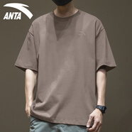 安踏（ANTA） 短袖男t恤男裝上裝春夏季新款純棉潮流針織彈力透氣漸變字母圓領 -11亞麻灰 L 175
