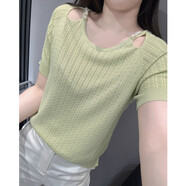 NYIG秋季新款歐貨釘珠針織衫短袖女歐洲站氣質(zhì)寬松顯瘦露鎖骨上衣 綠色 S