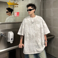 金盾潮流做舊臟臟短袖T恤男美式休閑2025夏新原創(chuàng  )寬松大碼情侶衣服 白灰色 S