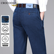 鱷魚(yú)恤（CROCODILE）立體挺括透氣休閑直筒牛仔長(zhǎng)褲男 深藍(lán)色 34