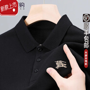 巴寶利春秋季POLO衫男士高端純棉夏季短袖戰(zhàn)馬體恤T恤男 黑色(短袖) L 170/120~140斤