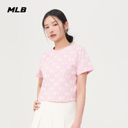 MLB官方【七夕禮物】 女款滿(mǎn)印老花短款T恤短袖25夏季新款TSM01 紐約洋基隊/麻粉色 S