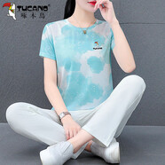 啄木鳥(niǎo)品牌休閑運動(dòng)套裝女冰絲夏季休閑褲2025新款中年時(shí)尚薄款兩件套女 【公版】橄欖綠淺綠色 M (建議95斤以下)