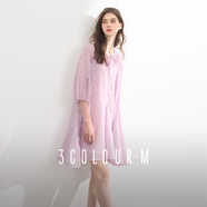 三彩2025夏季新款印花連衣裙吊帶裙兩件套七分袖娃娃裙寬松短裙M