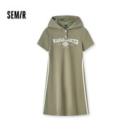 森馬（Semir）【連衣裙合輯】夏天女法式慵懶風裙子復古學院風針織裙雪紡碎花裙 L款運動風連帽短裙-綠色調(diào)00344 L