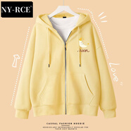 NY-RCE早秋連帽開衫衛(wèi)衣女春秋薄款長袖新款秋季外套女款秋裝上衣 奶黃(淺月胸標) M