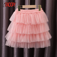 史努比女童紗裙半身裙夏季外穿2025新款中大兒童洋氣夏寶寶蛋糕蓬蓬短裙 粉色莎莎裙 90