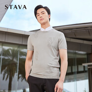 斯得雅（STAVA）圓領(lǐng)針織提花透氣彈力夏季純色男士短袖針織T恤22285430S 淺灰色 M (165)