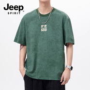 JEEP SPIRIT吉普短袖t恤男2025新款夏季休閑寬松大碼潮牌圓領(lǐng)百搭舒適上衣 草綠色 3XL