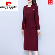 皮爾卡丹（pierre cardin）喜感喜婆婆婚宴裝套裝2025年時(shí)尚高貴正式禮服西裝連衣裙兩件套 酒紅色 M