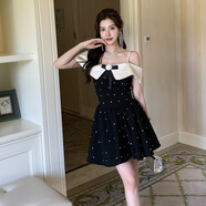 FMYVFY夏季聚會(huì )露肩鉆飾公主連衣裙顯瘦氣質(zhì)甜美吊帶裙 黑色 XL