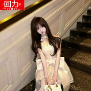 小回力家高端精致蕾絲抹胸連衣裙女夏新款絕美小裙子超好看收腰氣質(zhì)蓬蓬裙 連衣裙(送蝴蝶結(jié))【連身裙/復古 L
