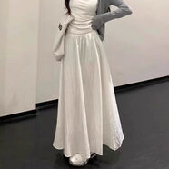 DWRW溫柔風(fēng)法式甜美白色有口袋半身裙女氣質(zhì)收腰顯瘦傘裙垂感a字裙子 白色有口袋松緊腰帶里布[高品質(zhì)] M 100-115斤