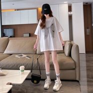 榮西圖韓版發(fā)泡印花短袖恤女中長(zhǎng)款棉質(zhì)后包領(lǐng)設(shè)計(jì) 白色 M