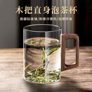 宅輕松 泡茶杯高硼硅玻璃茶杯木柄帶把水杯男女士耐高溫家用辦公室茶杯