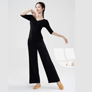 衡曾舞蹈練功服套裝女古典舞形體上衣學(xué)生中國舞民族現代舞訓練服 黑色中袖+黑闊腿褲 L