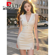 皮爾卡丹（pierre cardin）娃娃領(lǐng)連衣裙女2025年新款夏季性感包臀裙超好看獨(dú)特絕美無袖裙子 白色 S 【75-95斤】