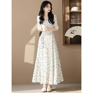 森蓮娜（SENLIANNA）2025年春秋季夏天新款新品女士裝輕奢高級感連衣裙子顯瘦衣服長(cháng)裙 白色 M 100-110斤