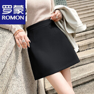 羅蒙（ROMON）毛半身裙女2023秋冬新款防走光短裙復古高腰格子A字包臀裙子女 黑色 S