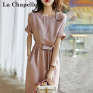 拉夏貝爾（La Chapelle）短袖雪紡連衣裙女裝2025年夏季新款時(shí)尚中長款法式小個(gè)子夏天裙子 粉色 L 【建議105-115斤左右】