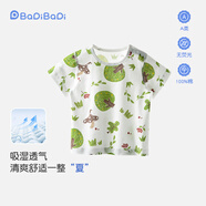 巴帝巴帝A類(lèi)嬰幼兒短袖T恤男女童裝純棉薄款無(wú)骨縫制上衣夏寶寶衣服內(nèi)搭 森林之旅 薄款 100
