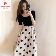 皮爾卡丹（pierre cardin）感2025年溫柔波點(diǎn)復古套裝法式輕熟御姐風(fēng)氣質(zhì)連衣裙女夏款 黑色上衣+波點(diǎn)半身裙 L