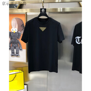 2025春夏普拉新款高端圓領(lǐng)胸前金屬三角標運動(dòng)休閑短袖T恤男女達 范思瓦薩琪美杜莎人像哲-黑色 M