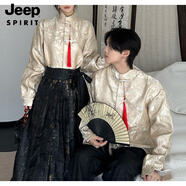 JEEP SPIRIT新中式情侶裝中國風(fēng)提花襯衫馬面裙春夏季漢服襯衣唐裝訂婚套裝 襯衫 單件 S